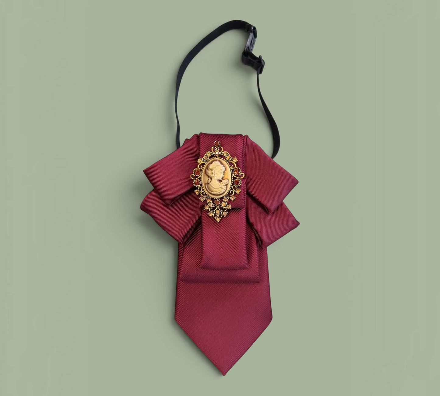 Burgundy Victorian Cameo Statement Necktie for Women - Above the Crowd Boutique