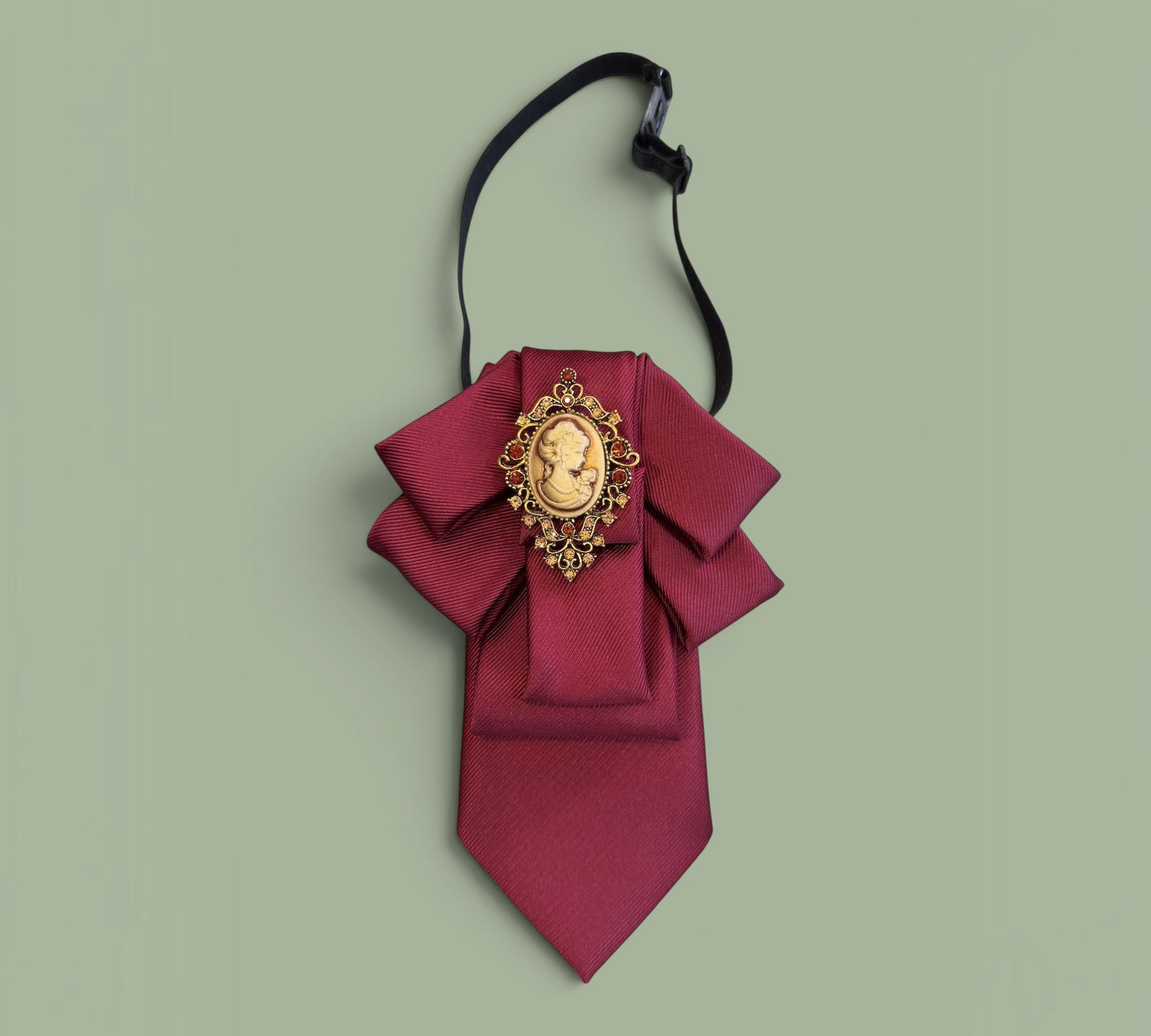 Burgundy Victorian Cameo Statement Necktie for Women - Above the Crowd Boutique