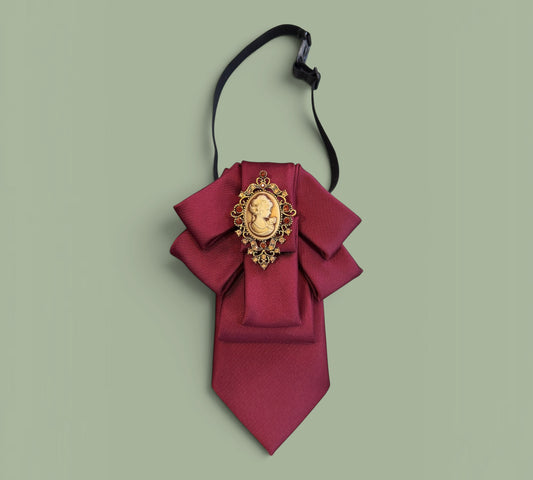 Burgundy Victorian Cameo Statement Necktie for Women - Above the Crowd Boutique