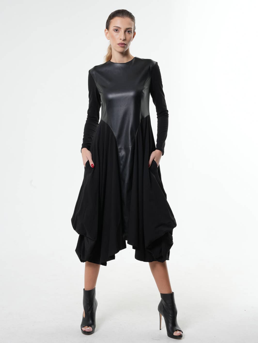 Black Asymmetric Leather Dress - Above The Crowd Boutique
