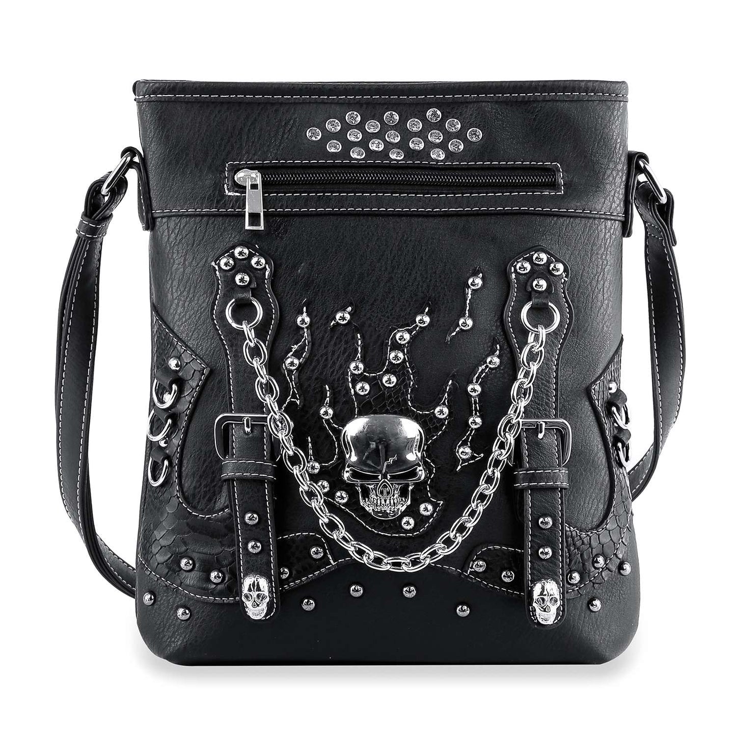 Stud and Chain Accented Skull Crossbody Sling 2003