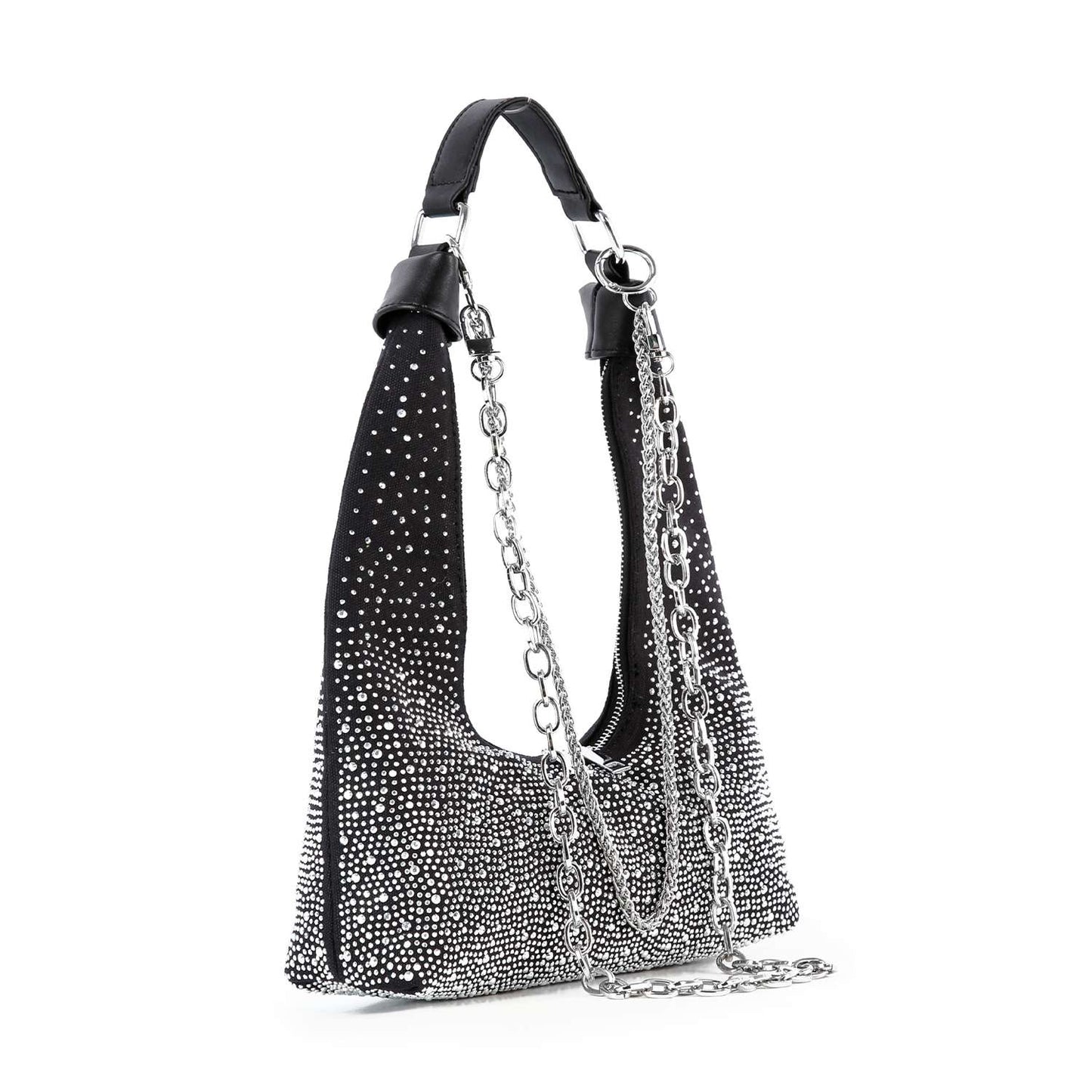 Glamorous Stone And Chain Accented Denim Shoulder Bag