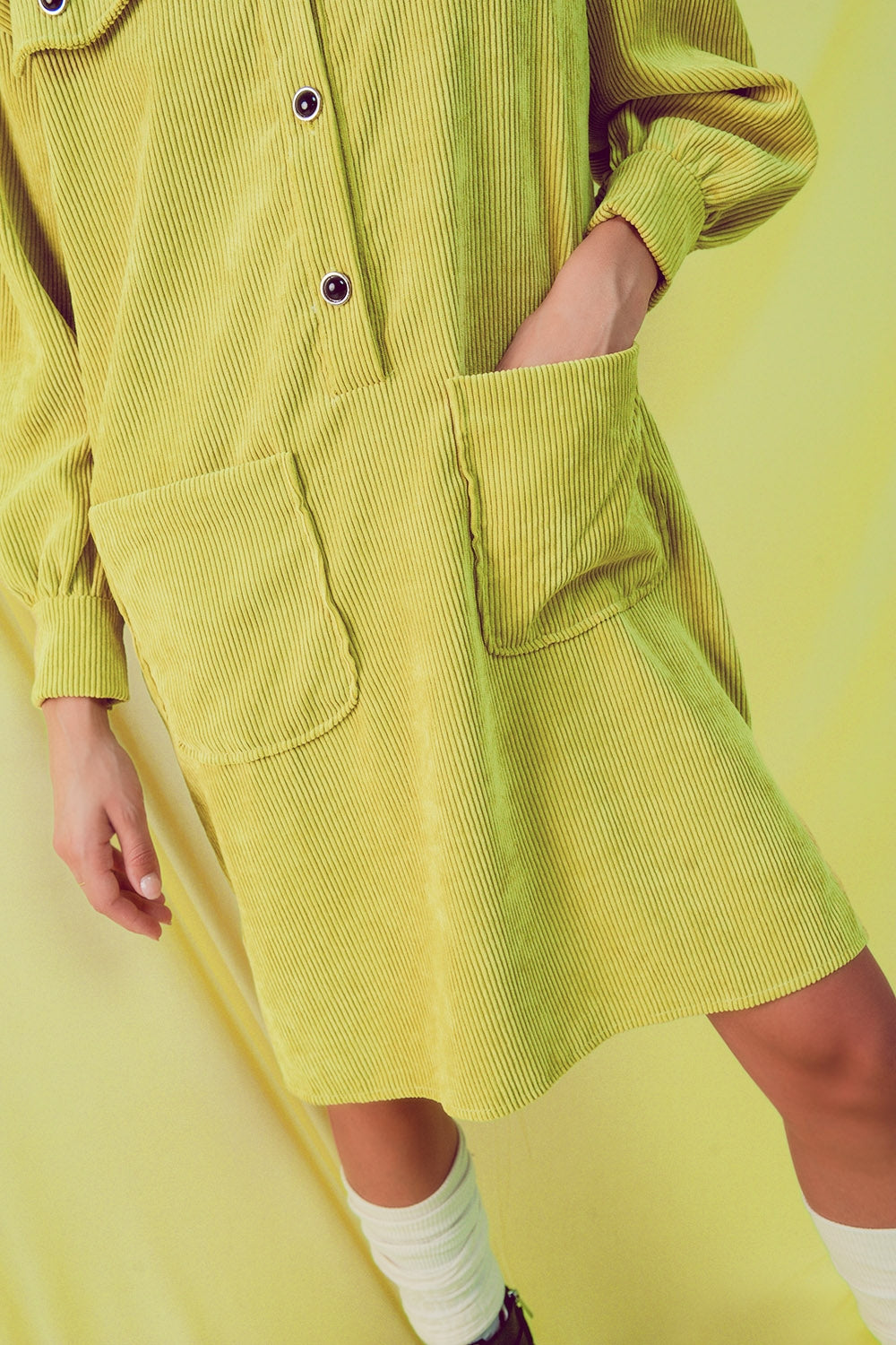 Q-2 Corduroy Mini Lime Dress - Above The Crowd Boutique