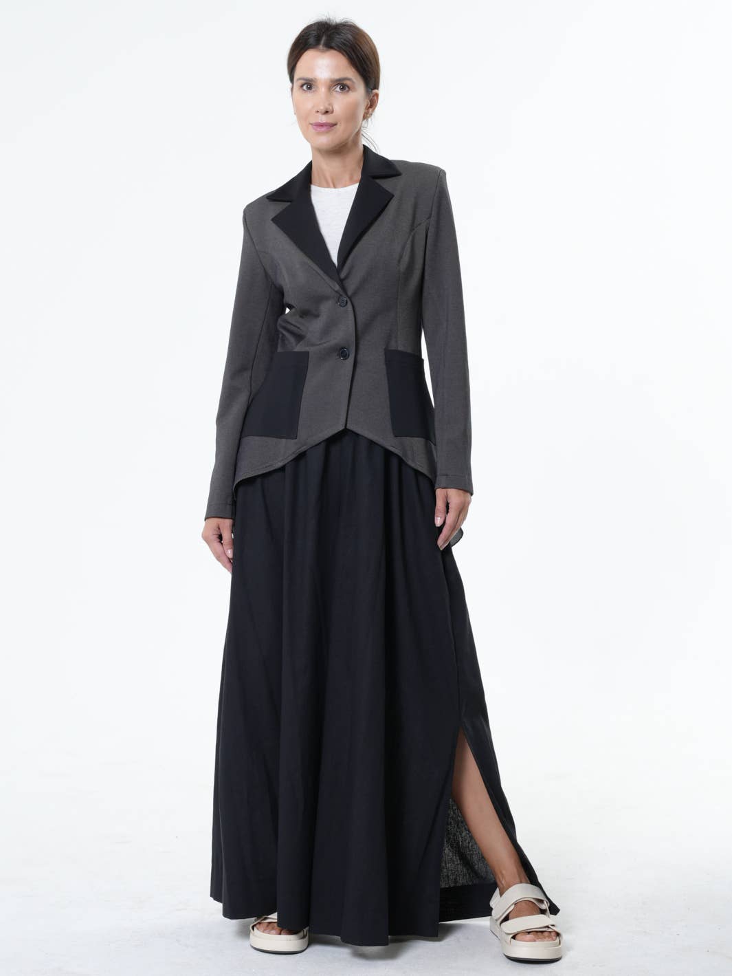 Metamorphosa Asymmetric Blazer With Chiffon At The Back