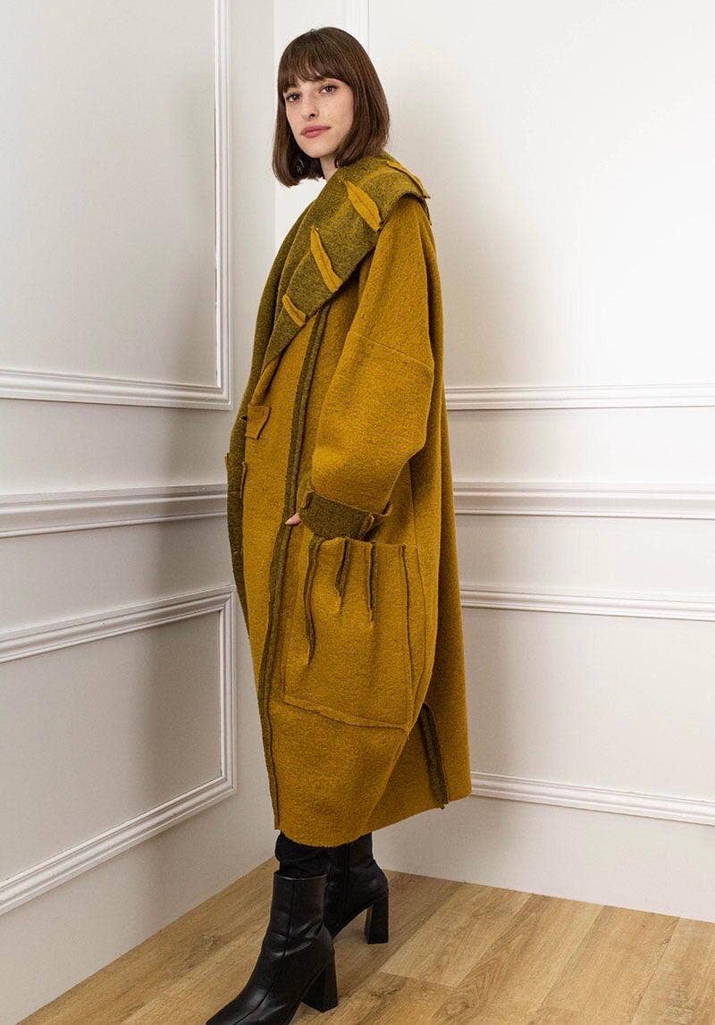 Avant-Garde Oversized Wool Blend Coat with Sculptural Collar