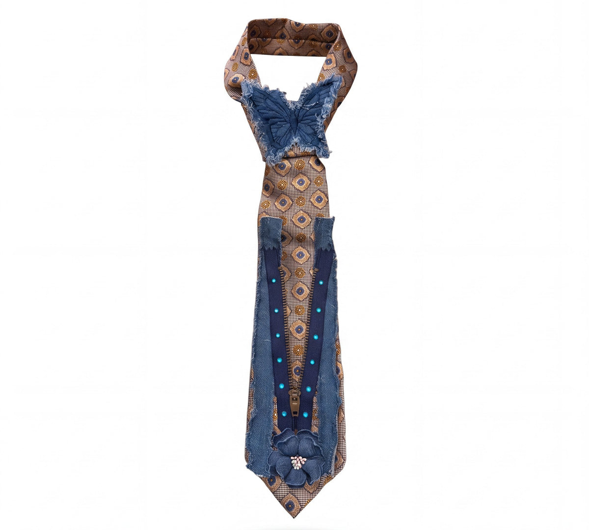 Handmade Denim Embellished Women’s Statement Necktie -Above the Crowd Boutique 