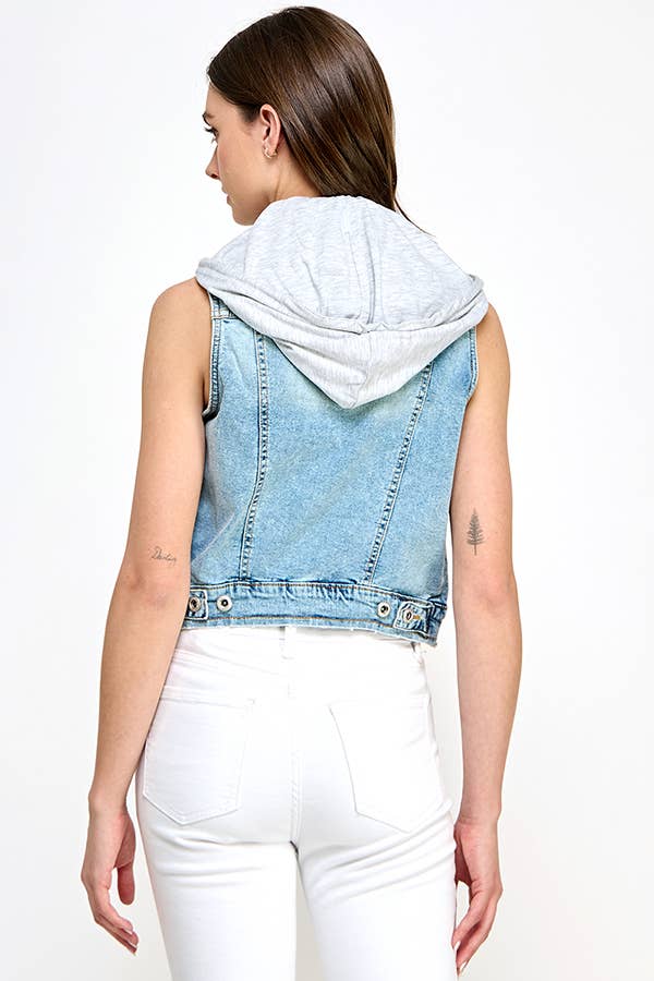 Women’s Cropped Denim Hooded Vest