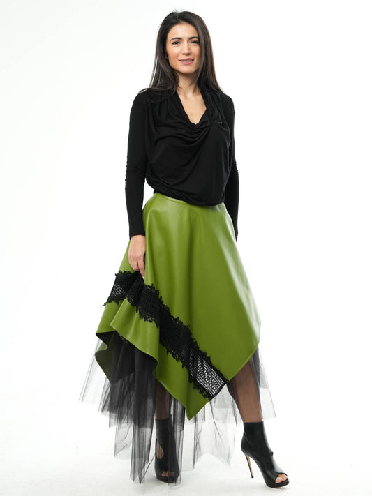 Metamorphosa Vegan Leather Skirt with Tulle