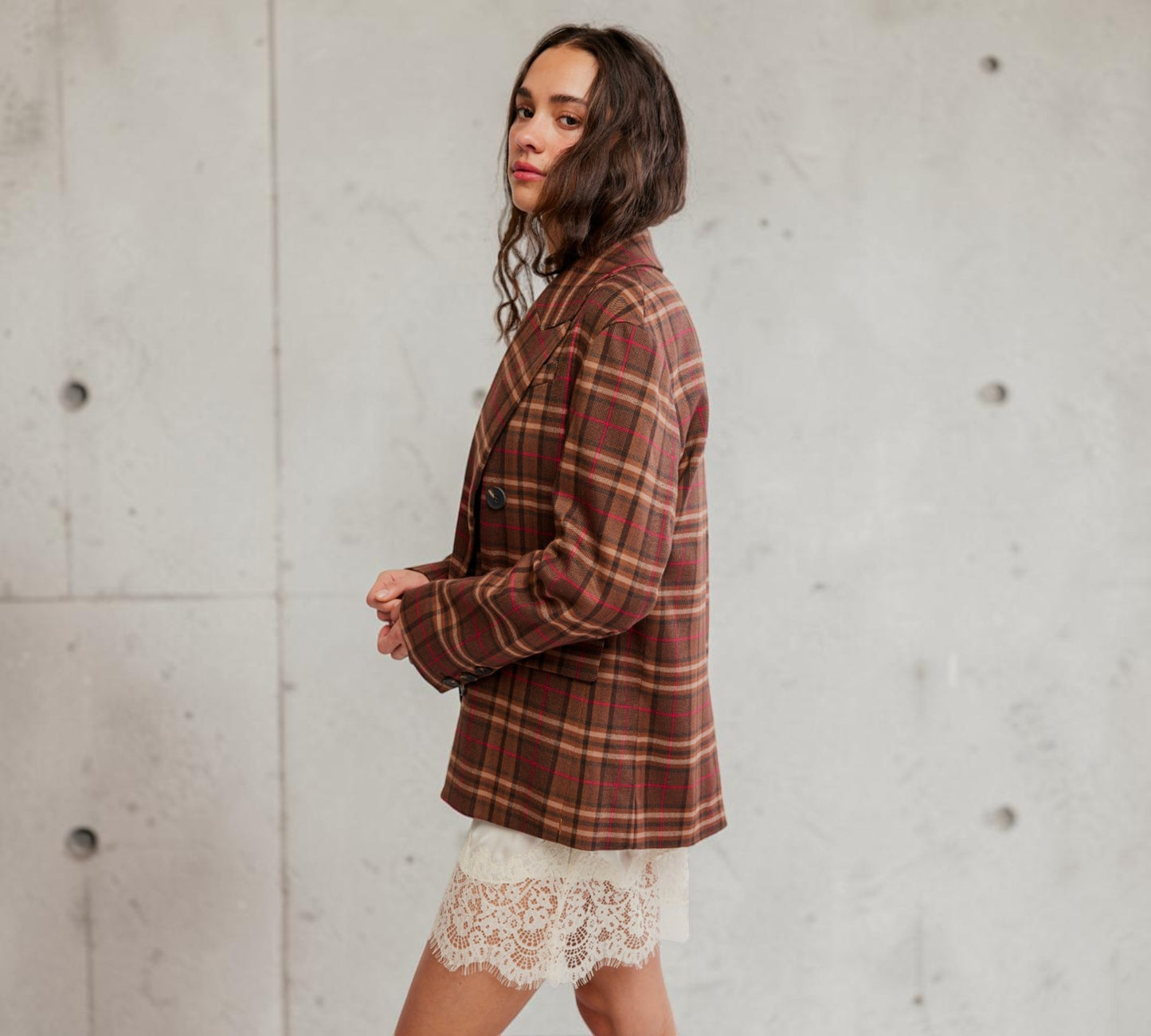 Heritage Plaid Double-Breasted Blazer - Above the Crowd Boutique