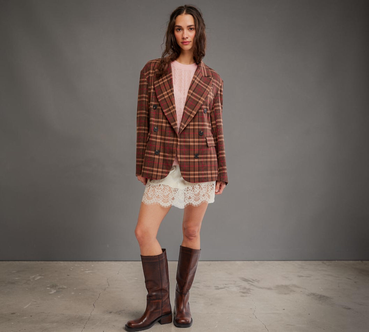 Heritage Plaid Double-Breasted Blazer - Above the Crowd Boutique