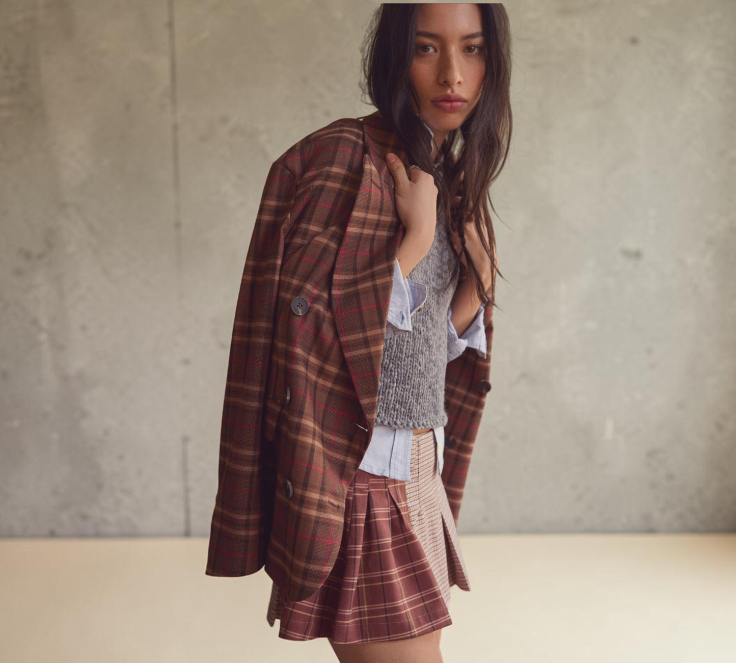 Heritage Plaid Double-Breasted Blazer - Above the Crowd Boutique