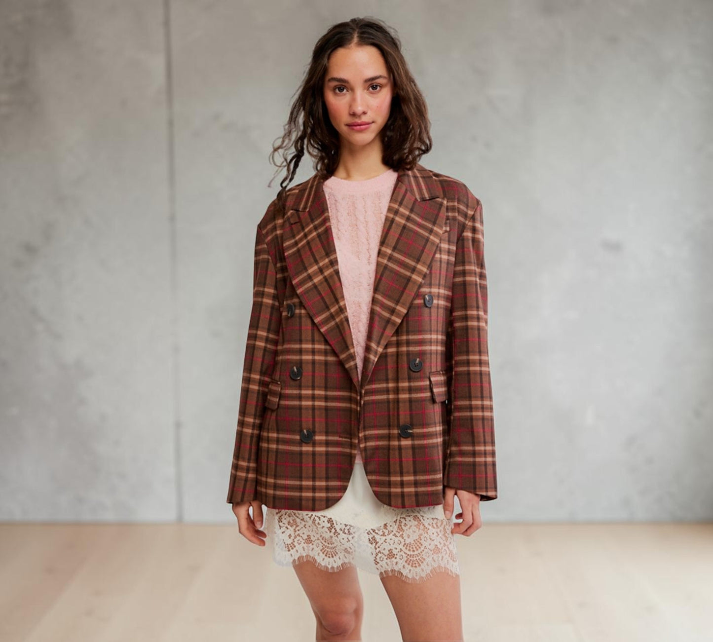 Heritage Plaid Double-Breasted Blazer - Above the Crowd Boutique