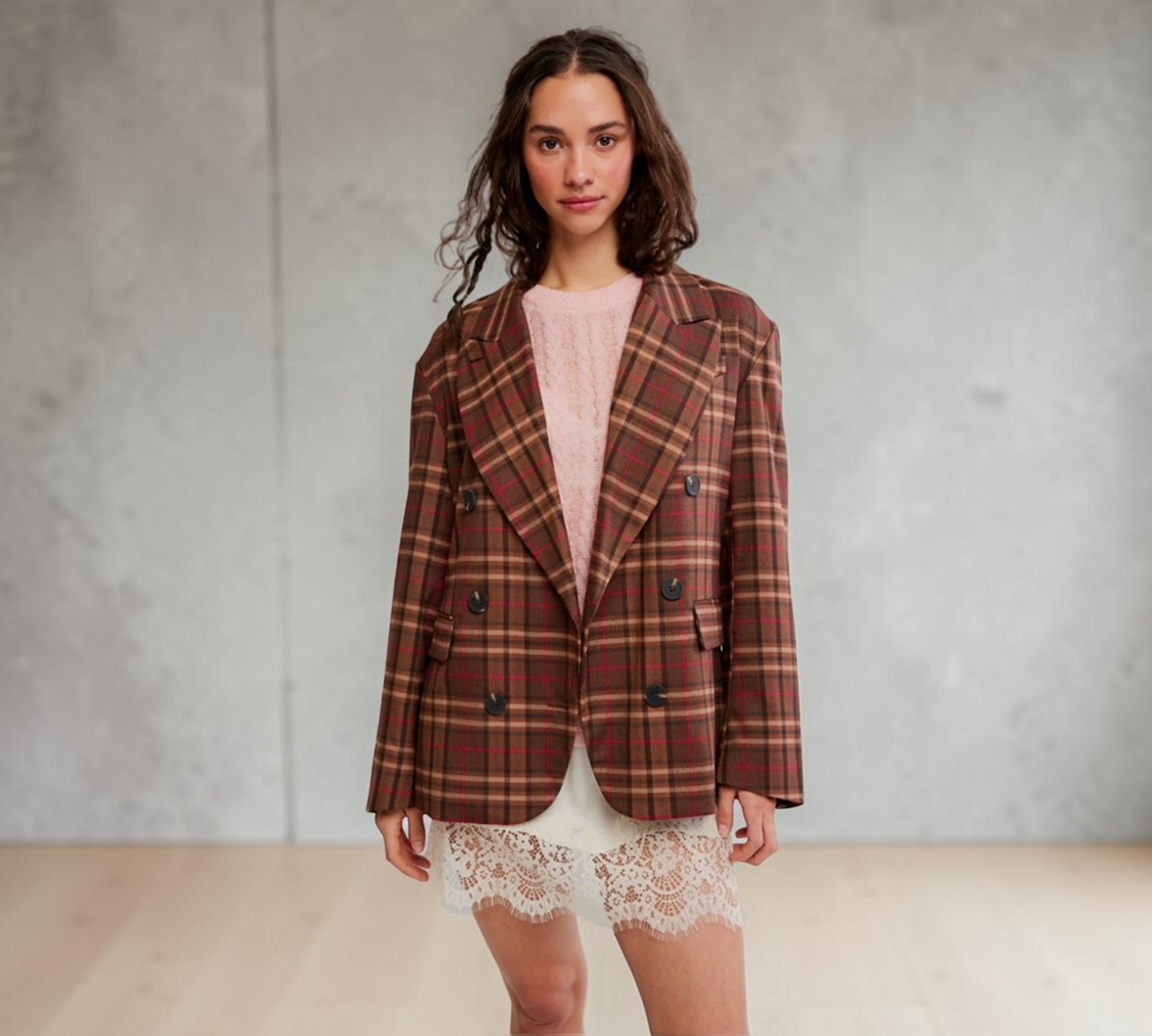 Heritage Plaid Double-Breasted Blazer - Above the Crowd Boutique