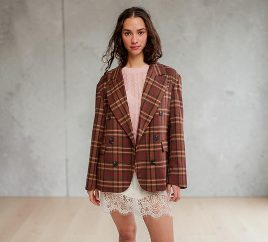 Heritage Plaid Double-Breasted Blazer - Above the Crowd Boutique