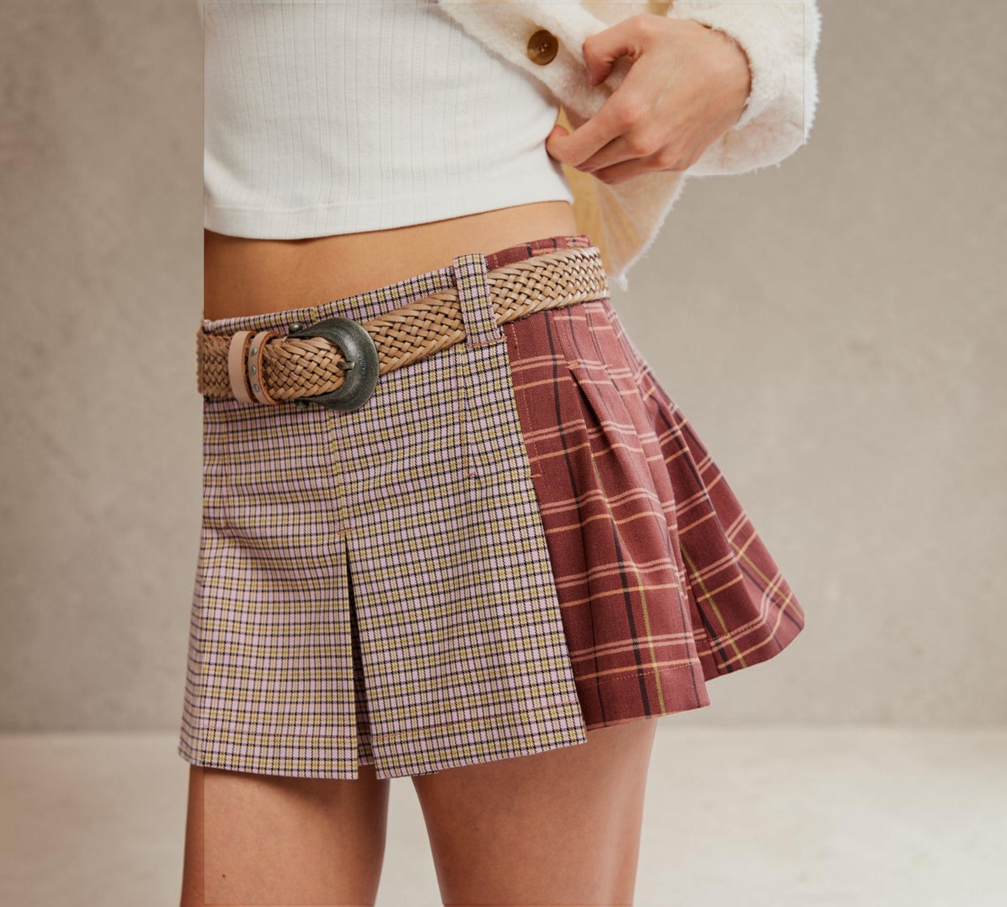 Mixed Plaid Pleated Mini Skirt - Above the Crowd Boutique