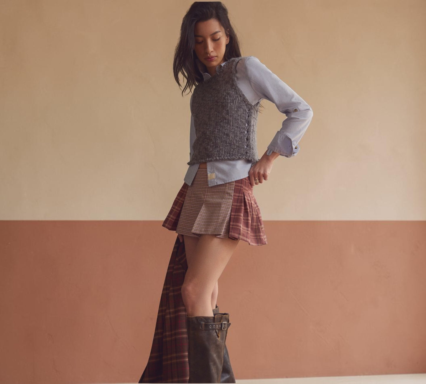 Mixed Plaid Pleated Mini Skirt - Above the Crowd Boutique