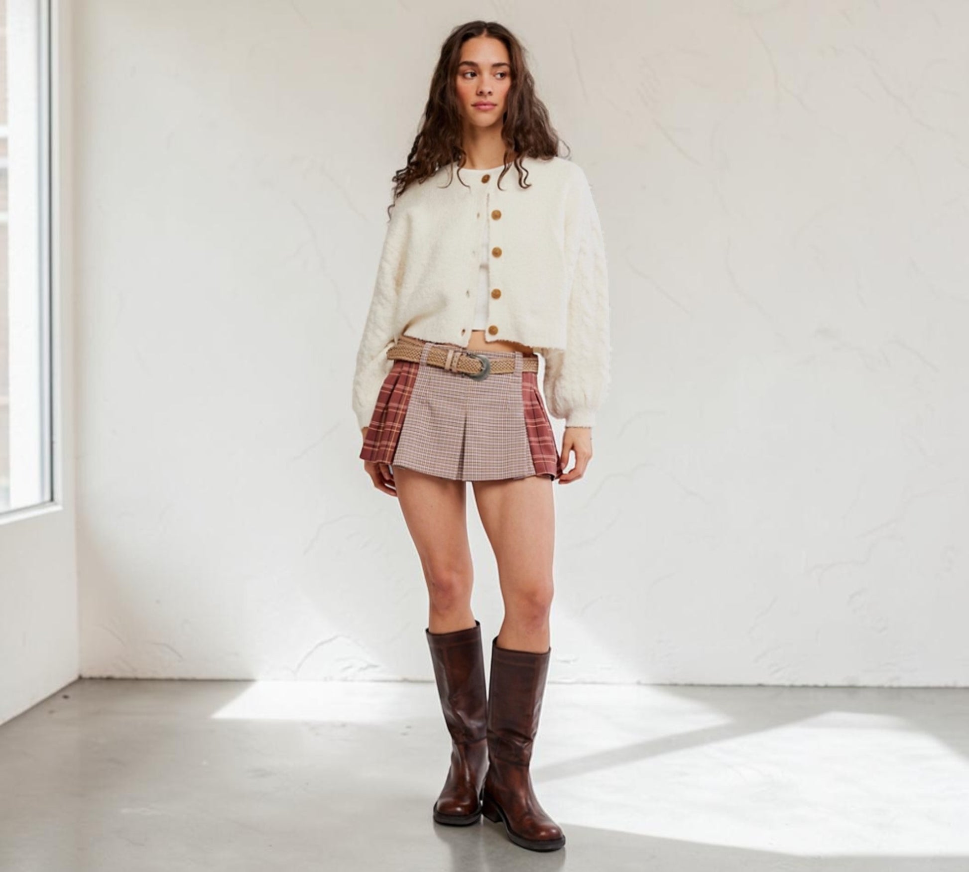 Mixed Plaid Pleated Mini Skirt - Above the Crowd Boutique