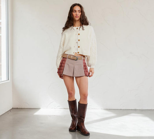 Mixed Plaid Pleated Mini Skirt - Above the Crowd Boutique