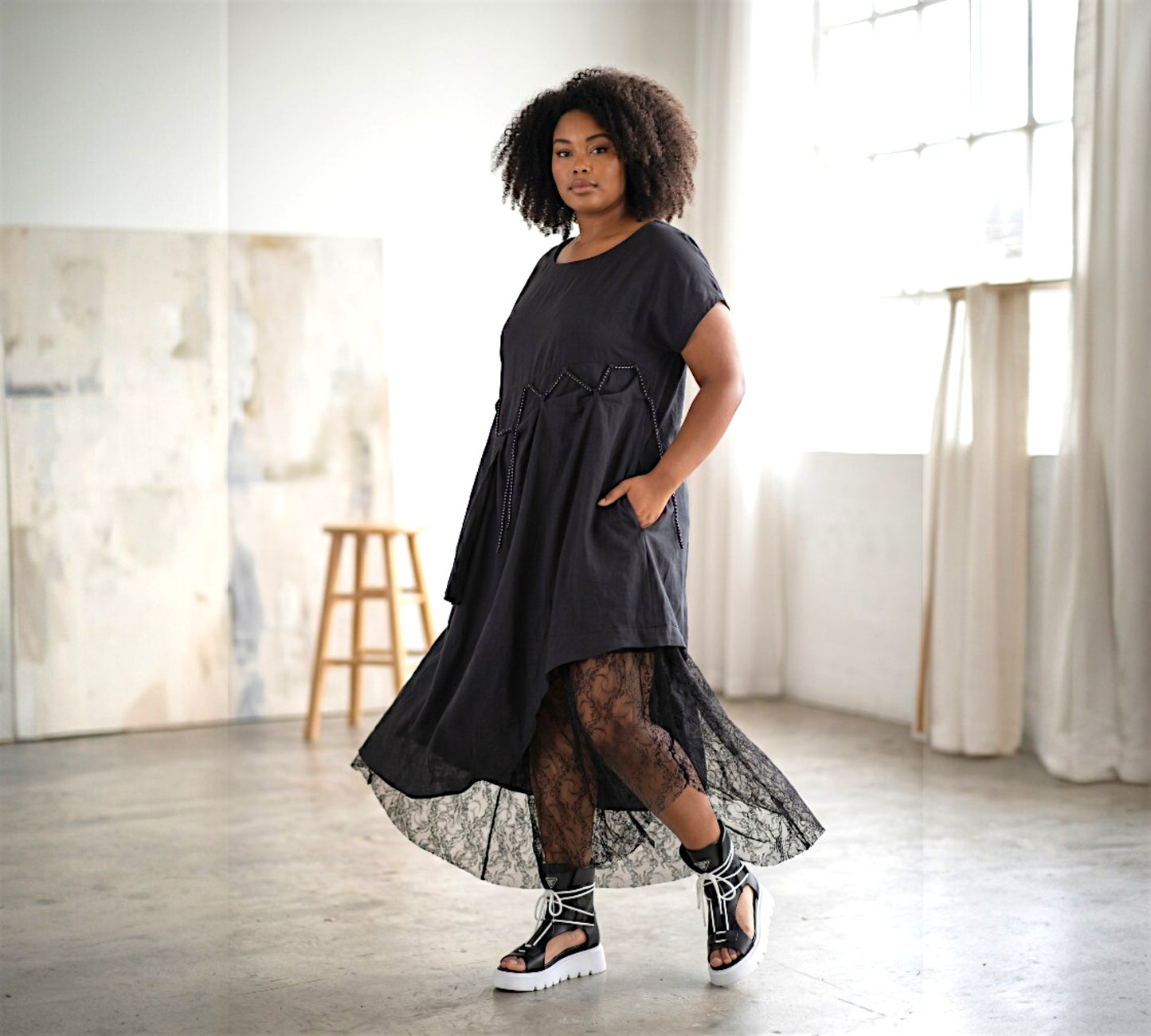 H-4 Dress – Asymmetrical Lace Layered Midi Dress - Above the Crowd Boutique