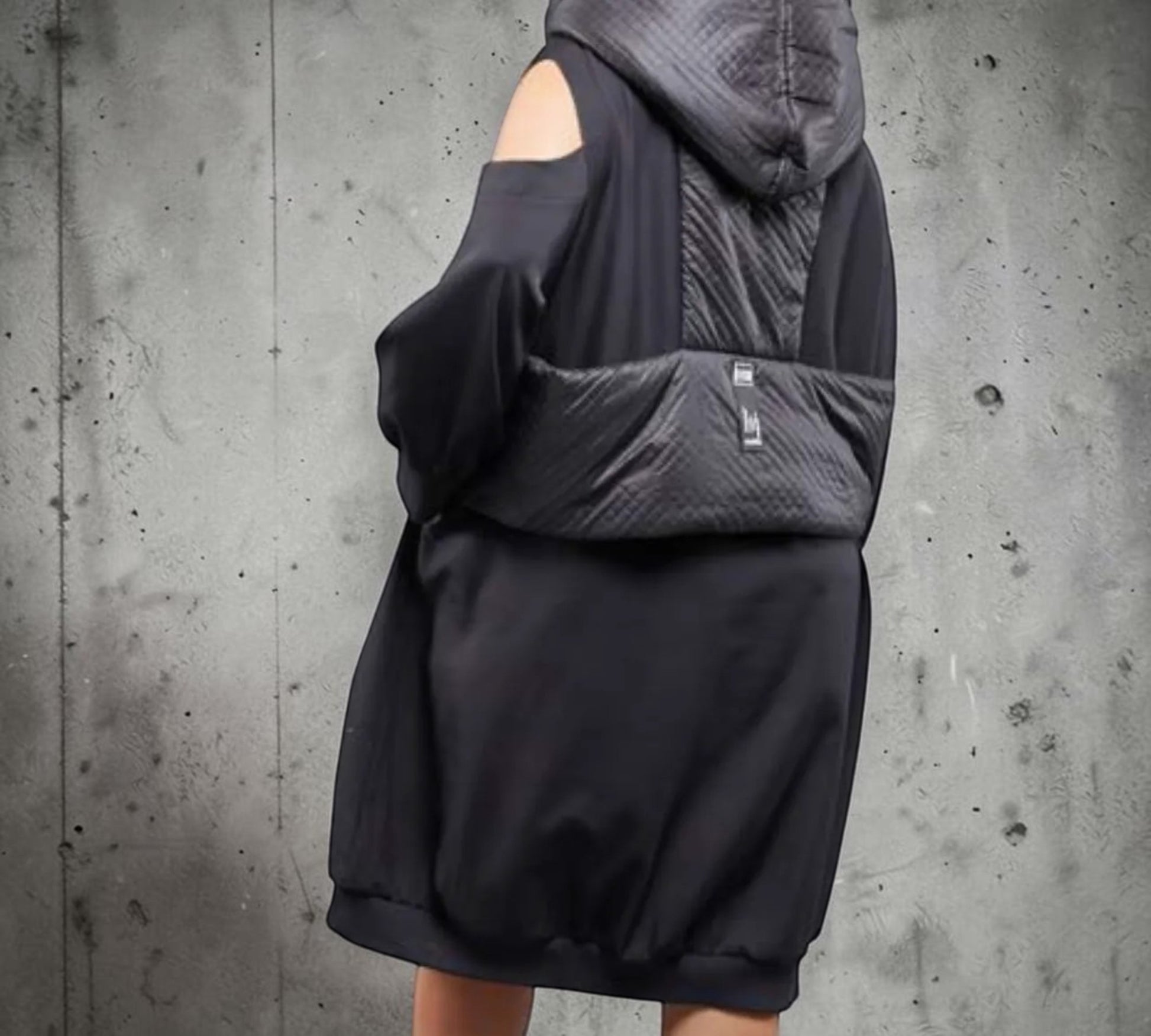 Plus Size Black Cold-Shoulder Dress with Quilted Hooded Vest Detail -  Above the Crowd Boutique