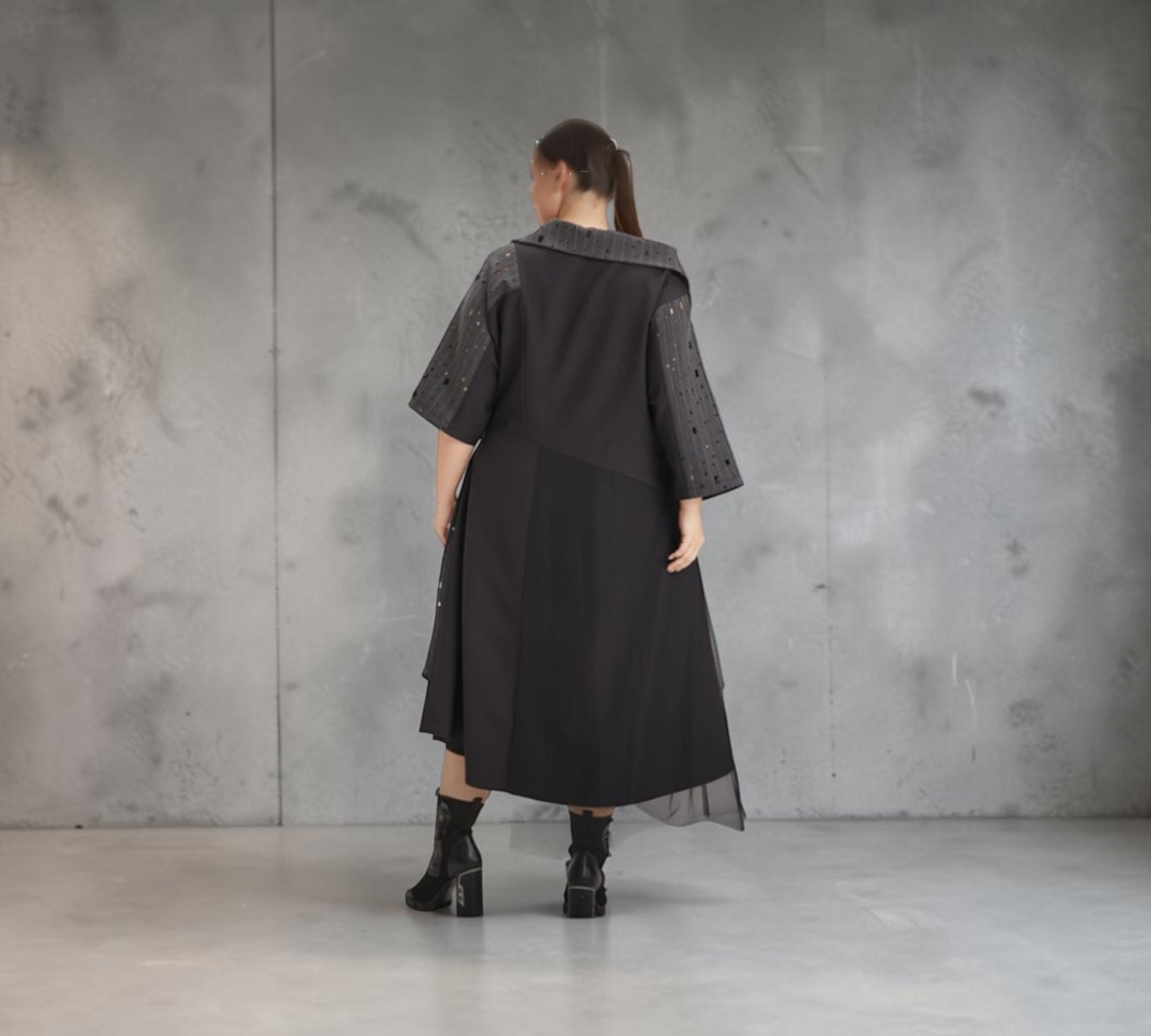 Black Asymmetrical Mixed-Media Midi Dress - Above the Crowd Boutique