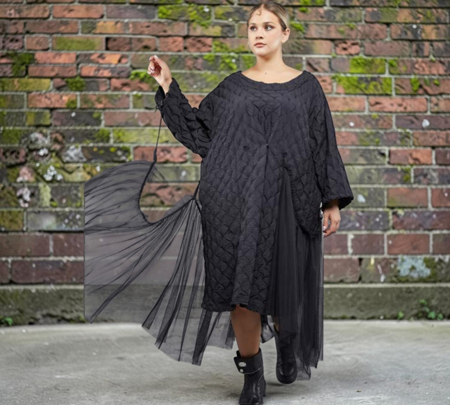 Plus Size Black Textured Tulle Panel Midi Dress - Above the Crowd Boutique
