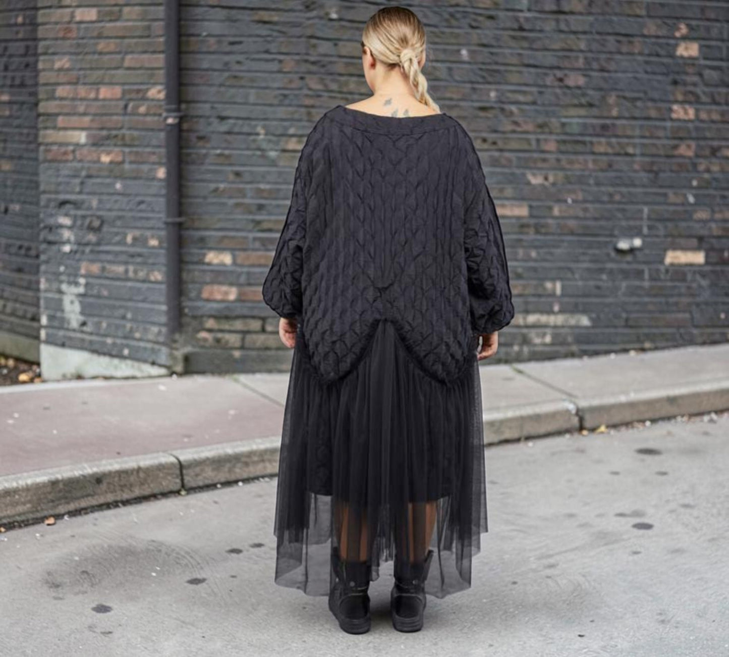 Plus Size Black Textured Tulle Panel Midi Dress - Above the Crowd Boutique