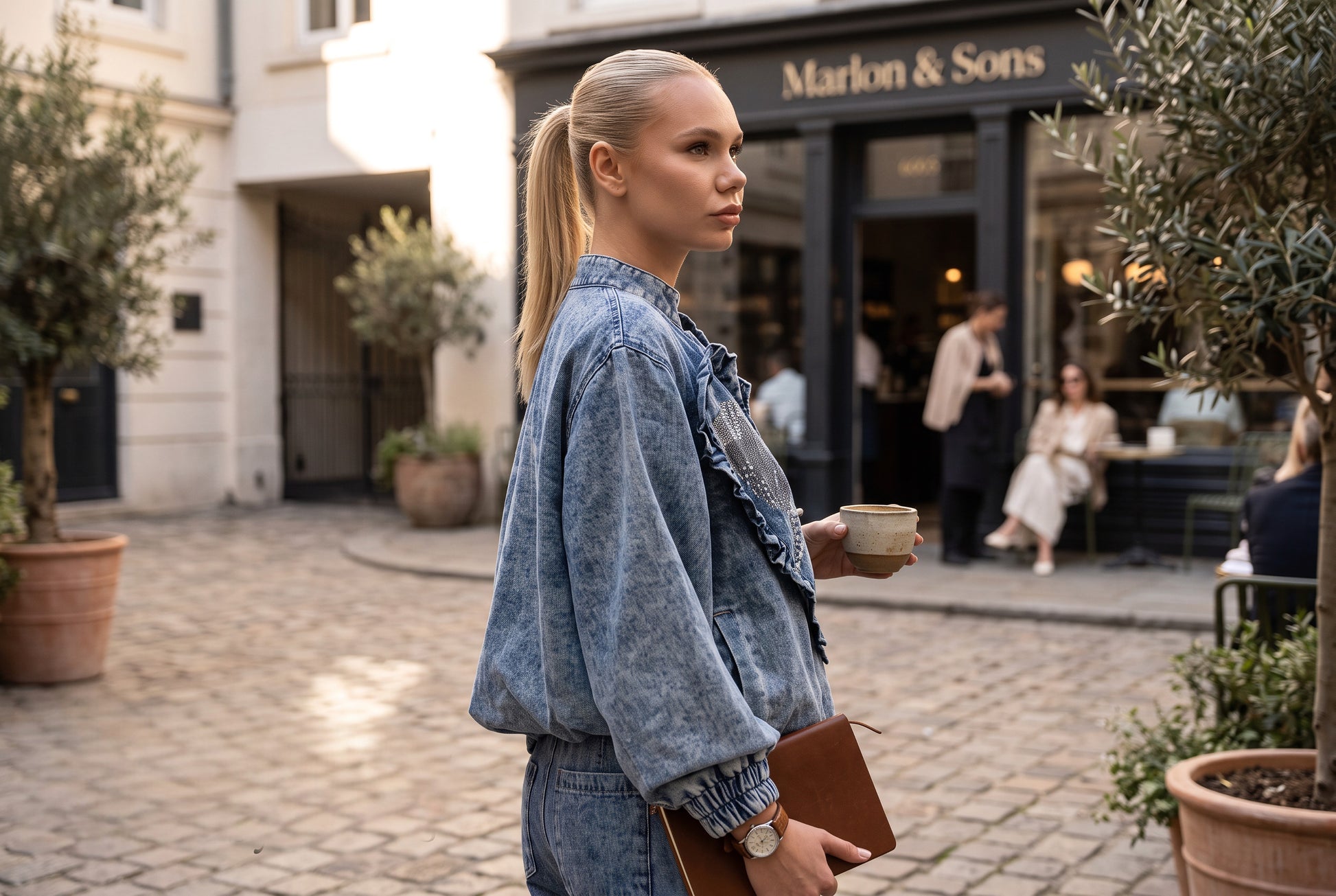 Heart Detail Acid-Wash Denim Bomber Jacket - Above the Crowd Boutique