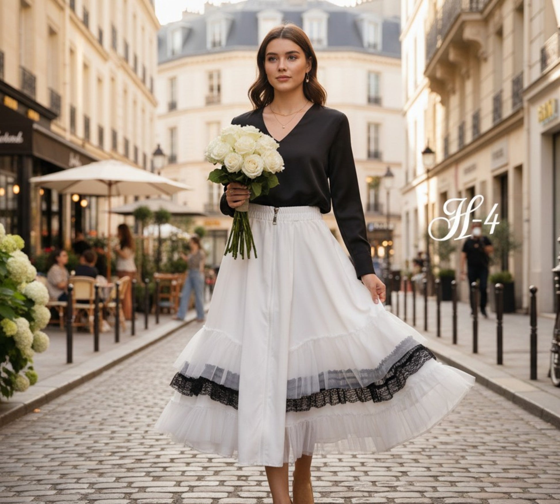 H-4 Layered Tulle & Lace Midi Skirt