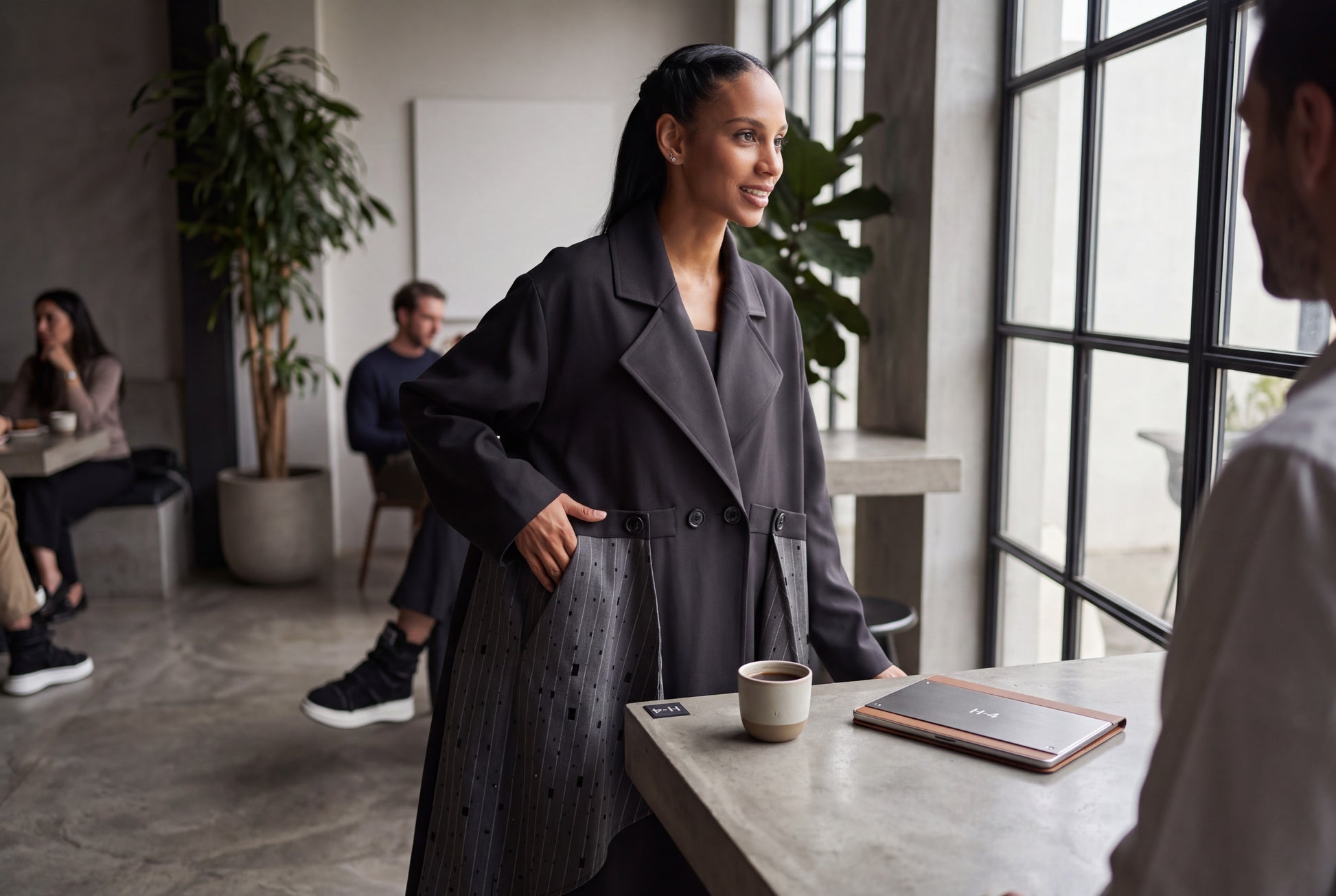 Black & Charcoal Mixed-Media Statement Trench Coat - Above the Crowd Boutique