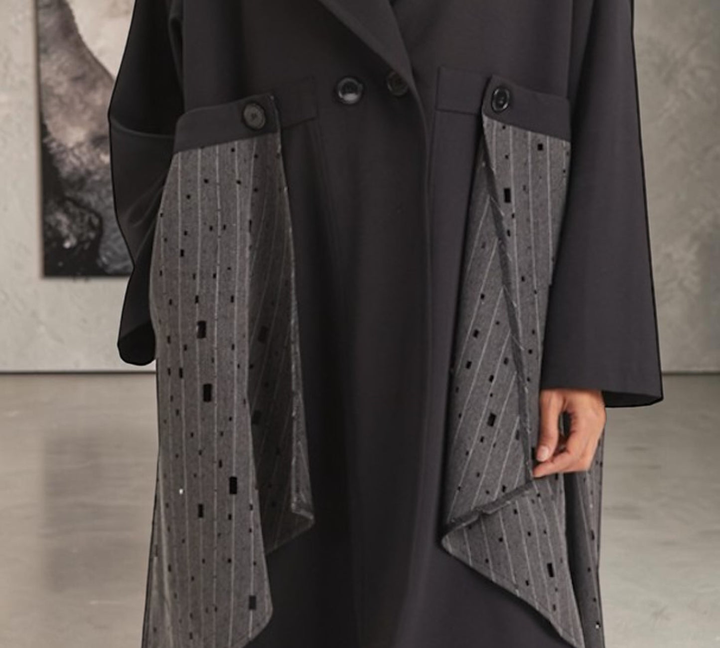Black & Charcoal Mixed-Media Statement Trench Coat - Above the Crowd Boutique
