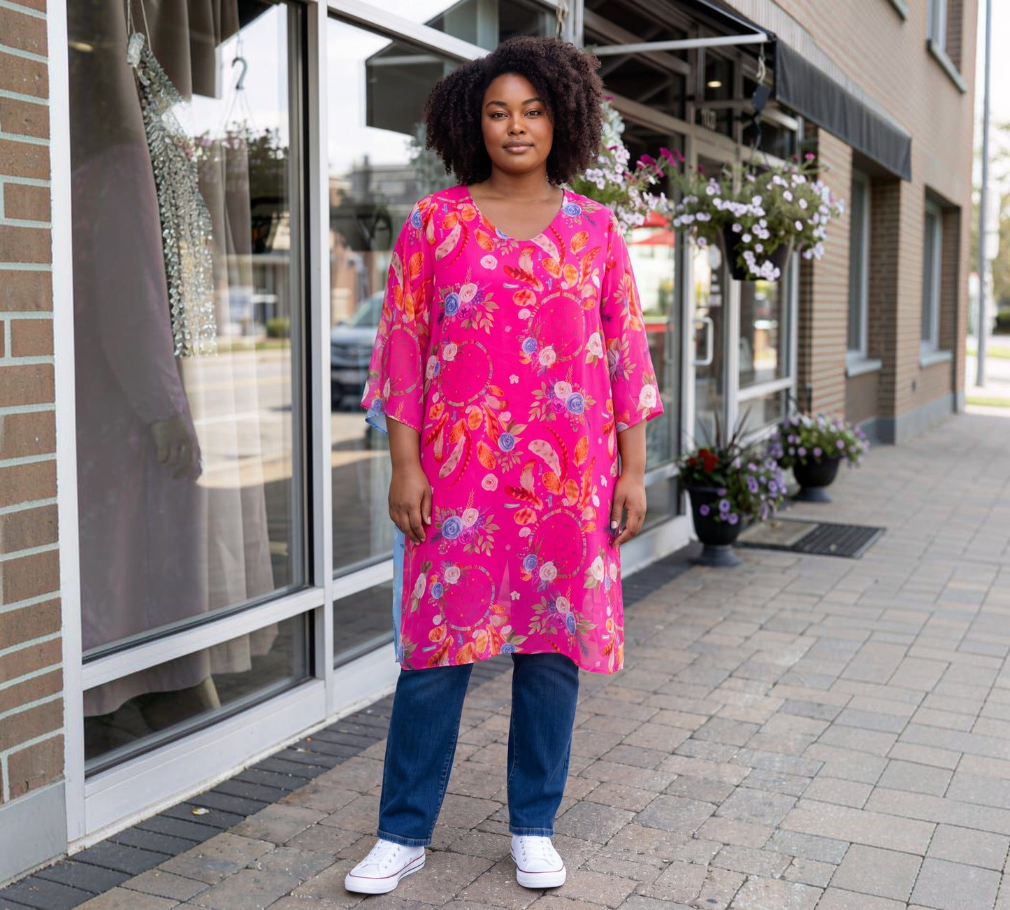 Silk Floral Kaftan Dress - European Style, Vibrant Print, Comfortable Fit Karma