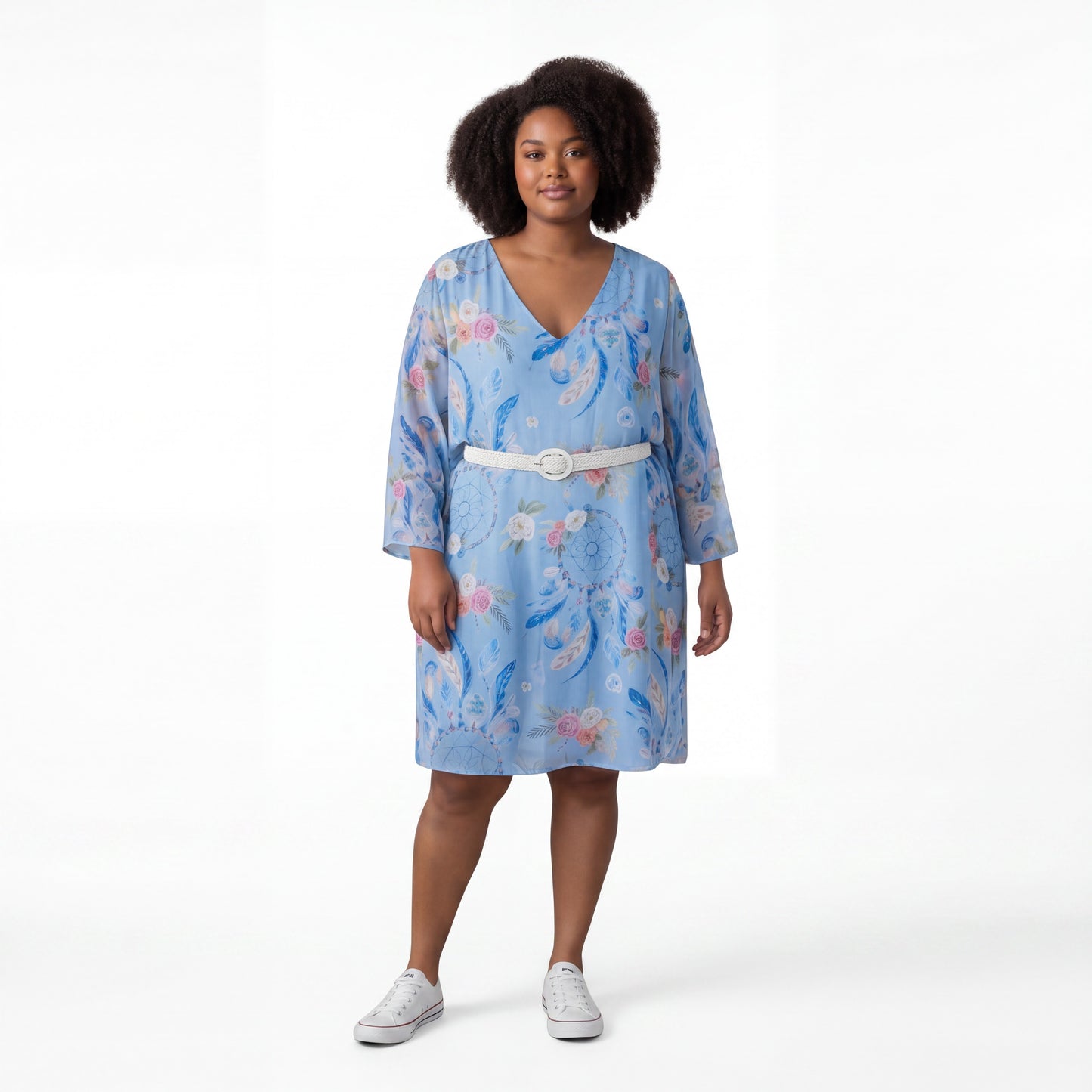Silk Floral Kaftan Dress - European Style, Vibrant Print, Comfortable Fit Karma