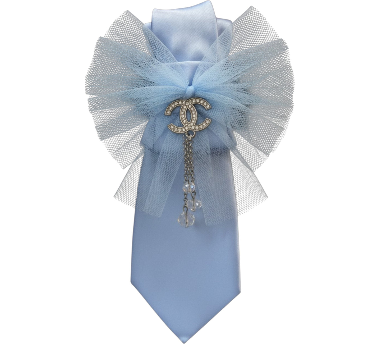 Powder Blue Couture Tulle Statement Necktie with Crystal Brooch - Above the Crowd Boutique