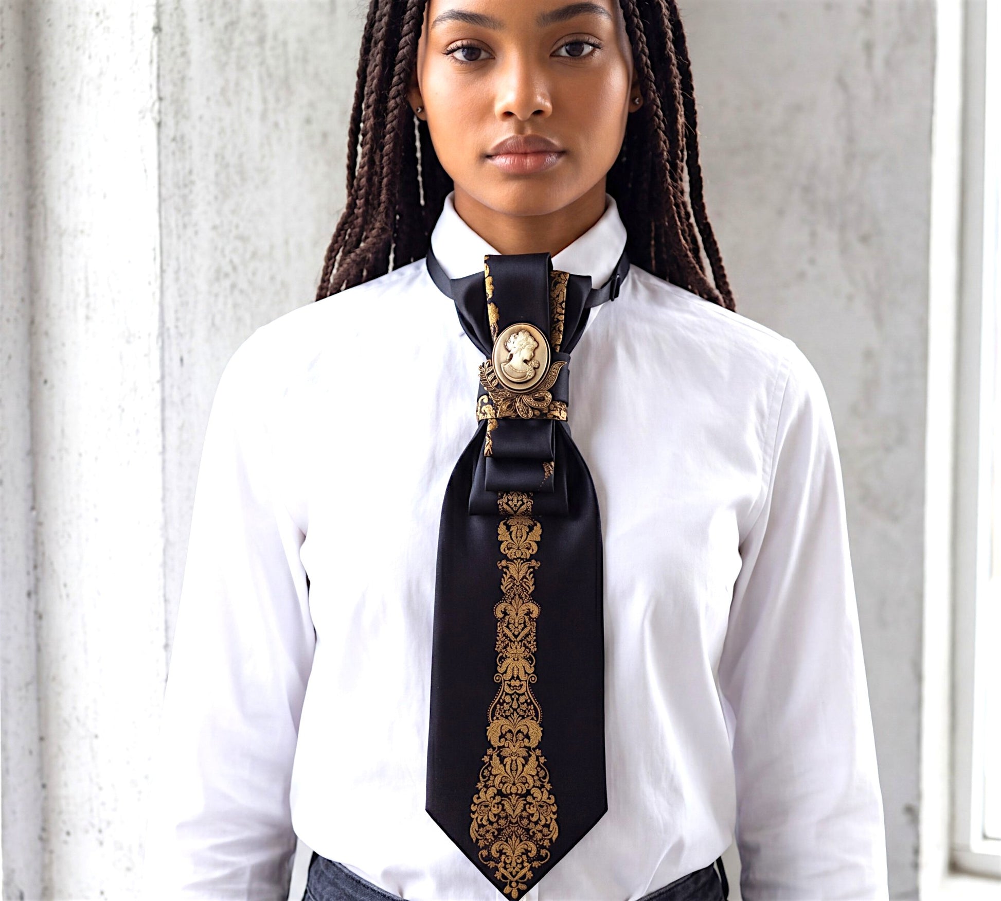 Victorian Cameo Statement Necktie for Women - Above the Crowd Boutique