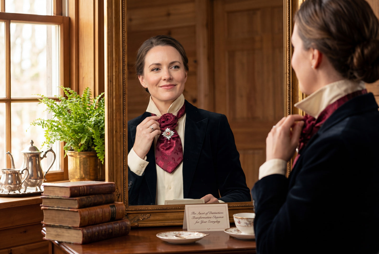 Burgundy Floral Statement Necktie for Women