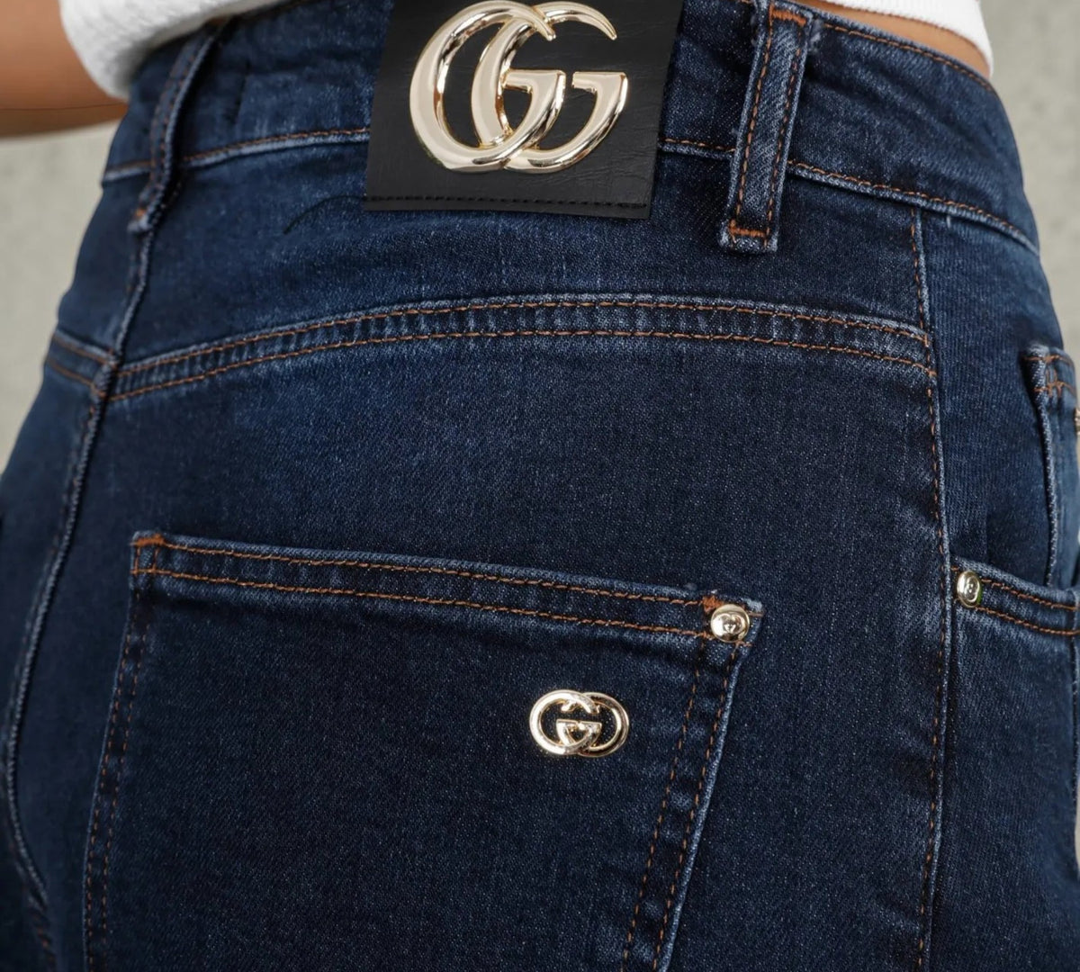 Dark Wash High-Rise Cropped Barrel-Leg Jeans with Gold-Tone Hardware - Above the Crowd Boutique