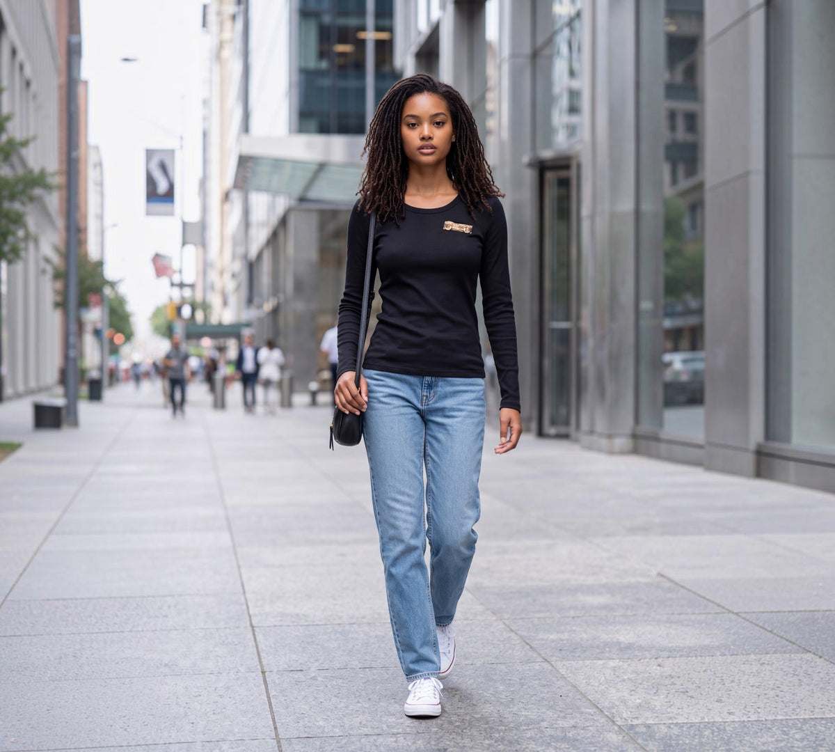 Long-Sleeve Scoop Neck T-Shirt with Equestrian-Inspired Chest Accent - Above the Crowd Boutique
