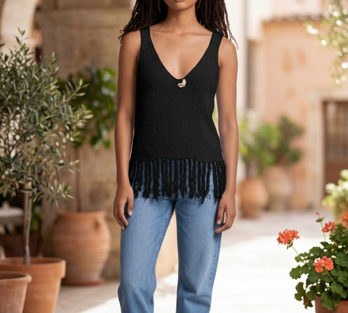Nobello Tank Top with fringes - Above the Crowd Boutique