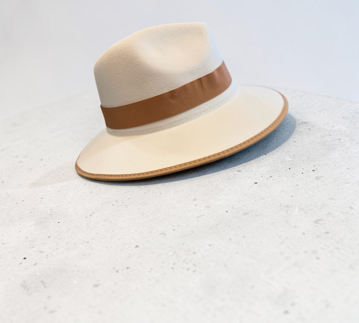 Off-White Feather Trim Fedora Hat with Camel Band - Above the Crowd Boutique