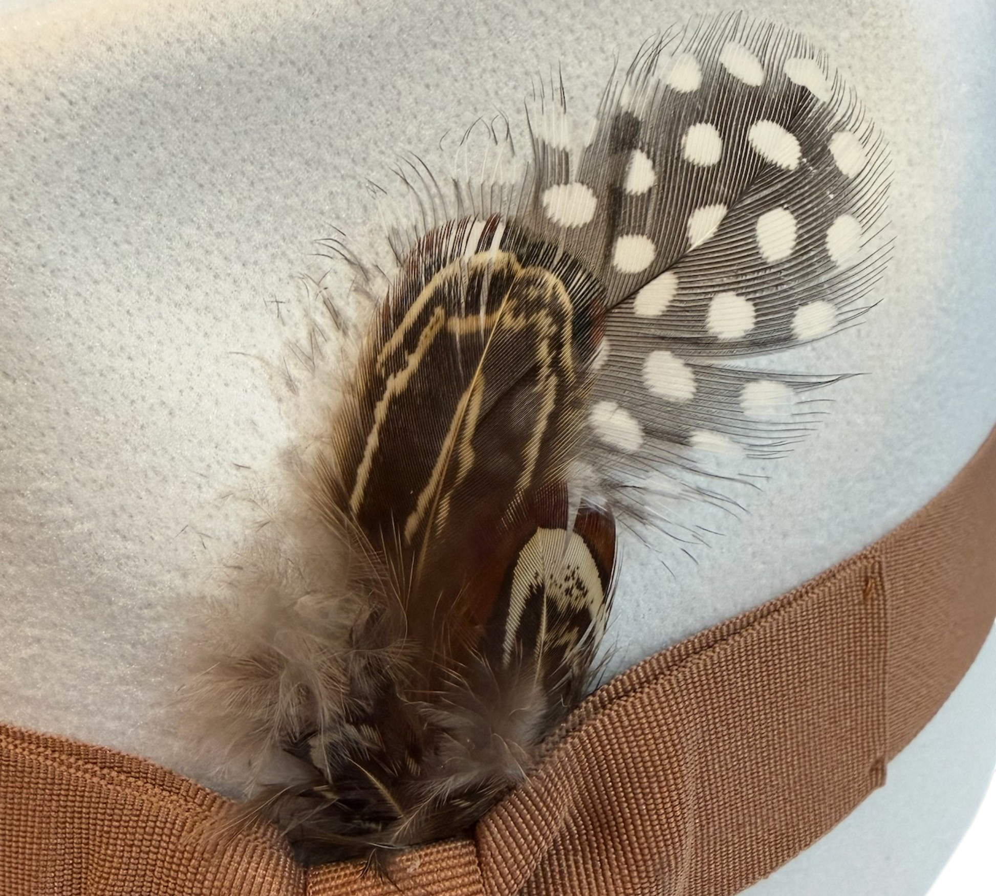 Off-White Feather Trim Fedora Hat with Camel Band - Above the Crowd Boutique