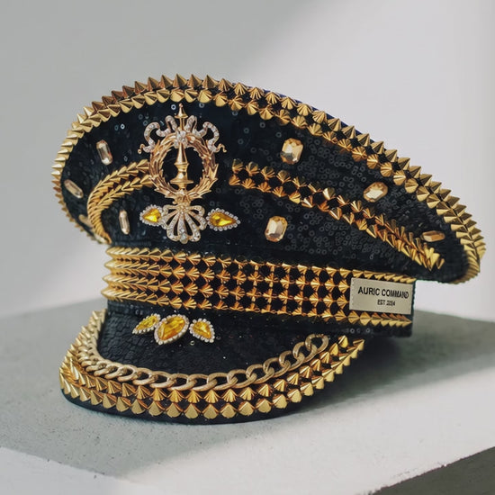 Black & Gold Embellished Military Captain Hat - Above the Crowd Boutique