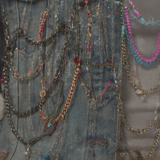 Embellished Denim Jacket with Layered Chain Detail - Above the Crowd Boutique