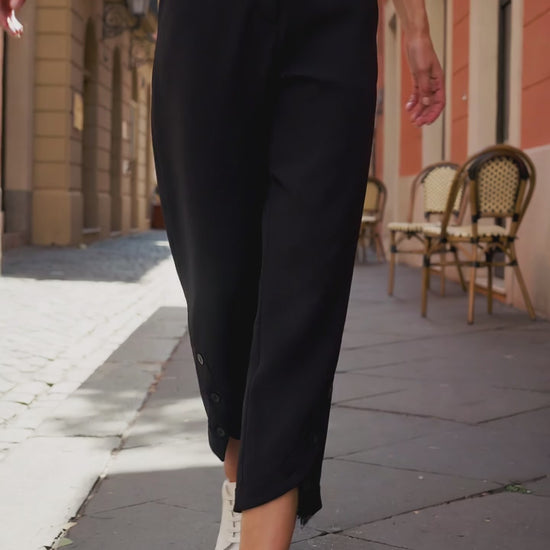 Black Button-Hem Tapered Ankle Pants - Above the Crowd Boutique