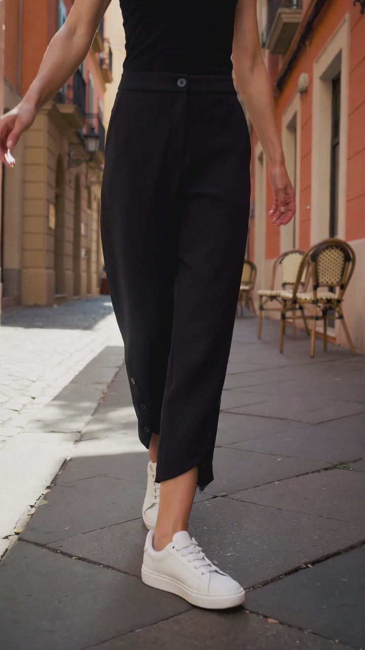 Black Button-Hem Tapered Ankle Pants - Above the Crowd Boutique