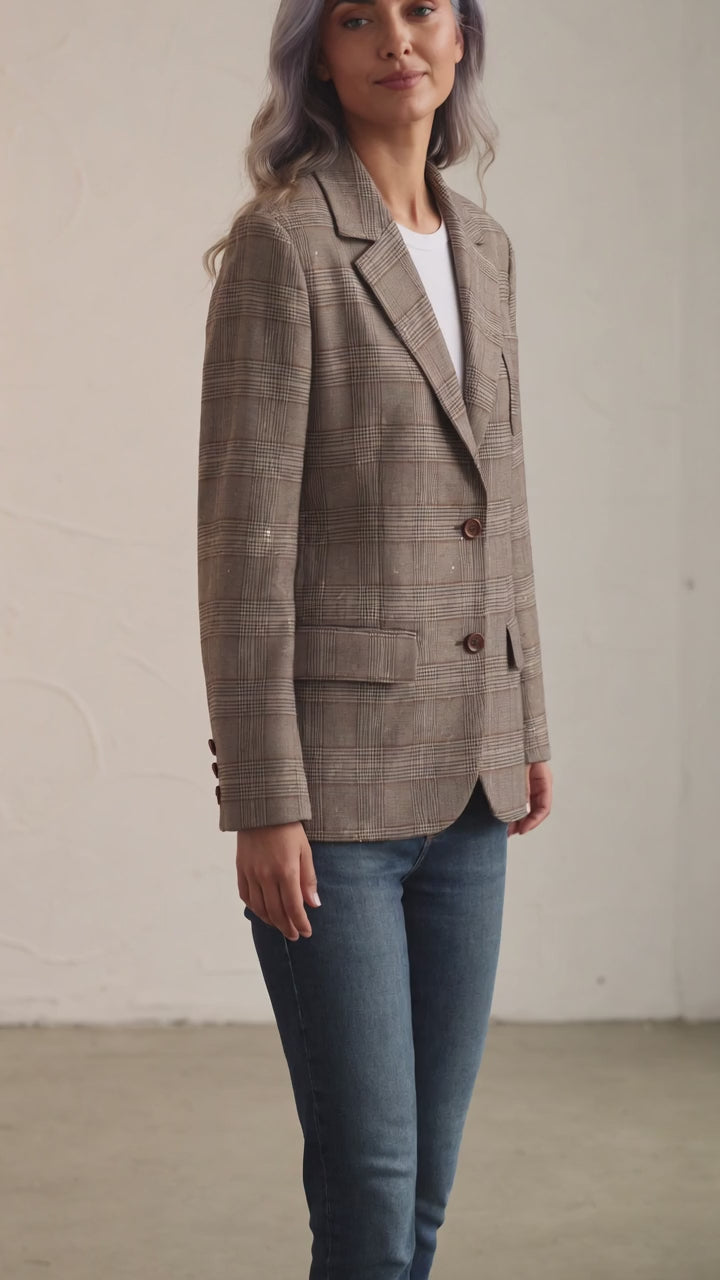 Plaid Embellished Tailored Blazer Jacket - Above the Crowd Boutique