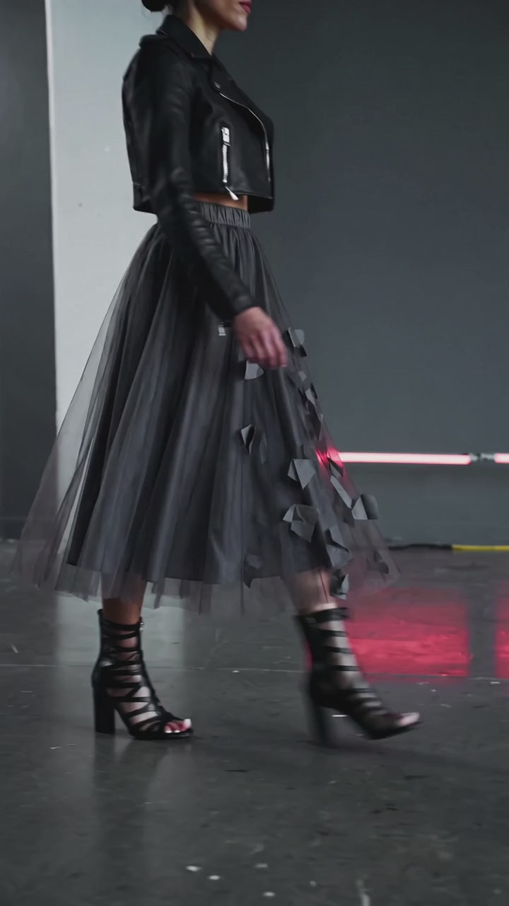 Layered Tulle Midi Skirt with 3D Petal Appliqué - Above the Crowd Boutique