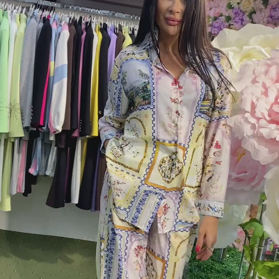 Vintage Scarf Print Two-Piece Suit - Above the Crowd Boutique