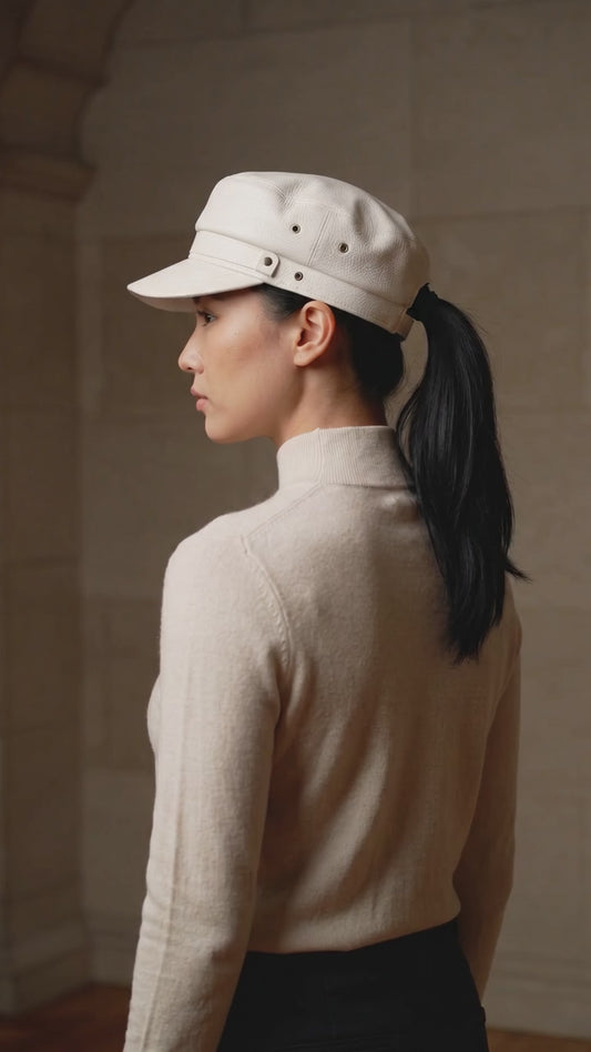 White Faux Leather Newsboy Cap