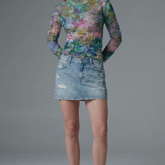Watercolor Floral Mesh Long Sleeve Top - Above the Crowd Boutique